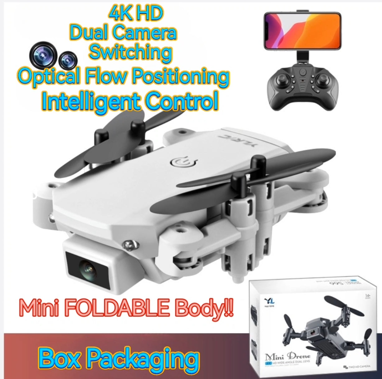 S66 Mini Folding Remote Control Drone, 4K Dual Camera HD Aerial Quadcopter