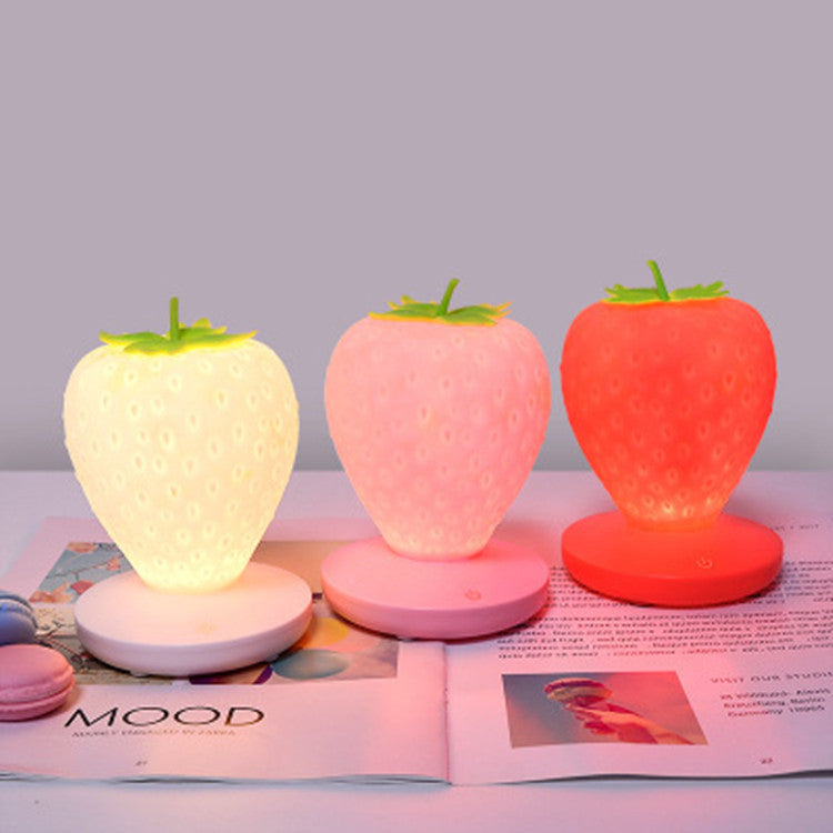 Creative Strawberry Night Lamp, USB Charging, Bedside Decorative Atmosphere Lamp, Unique LED Silicone Eye Protection Desk Lamp