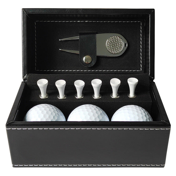 Golf Leather Box Gift Set--Metal Green Fork, Ball Spike Box Gift Set