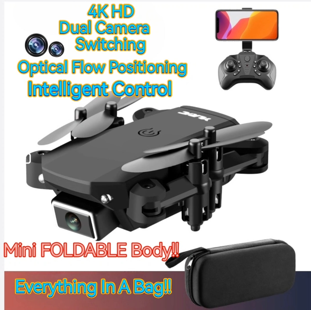 S66 Mini Folding Remote Control Drone, 4K Dual Camera HD Aerial Quadcopter