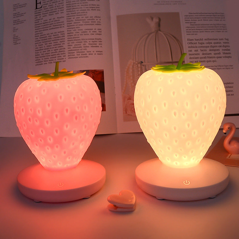 Creative Strawberry Night Lamp, USB Charging, Bedside Decorative Atmosphere Lamp, Unique LED Silicone Eye Protection Desk Lamp