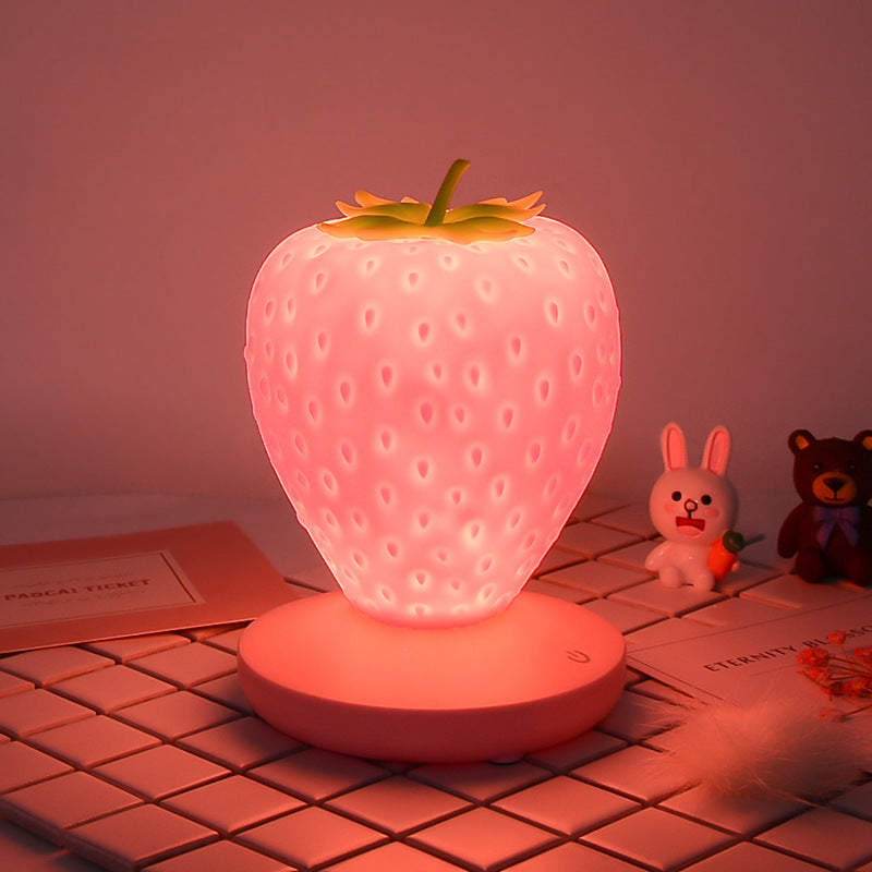 Creative Strawberry Night Lamp, USB Charging, Bedside Decorative Atmosphere Lamp, Unique LED Silicone Eye Protection Desk Lamp