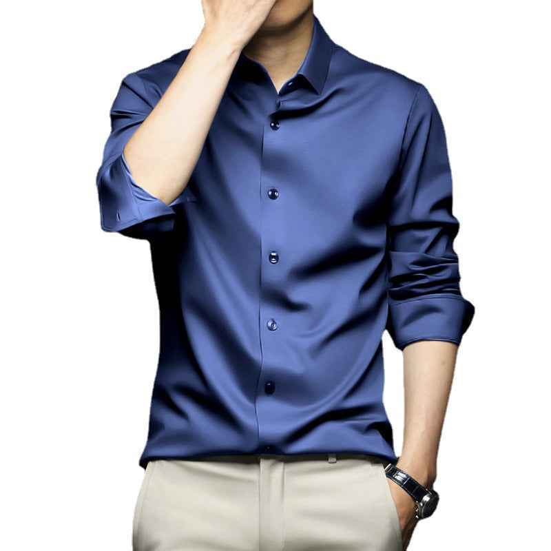 Men's professional/business formal long-sleeved ANTI-WRINKLE & NON-IRONING high-end silk shirt