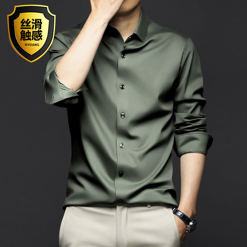 Men's professional/business formal long-sleeved ANTI-WRINKLE & NON-IRONING high-end silk shirt