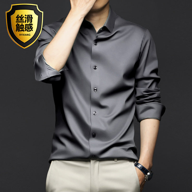 Men's professional/business formal long-sleeved ANTI-WRINKLE & NON-IRONING high-end silk shirt