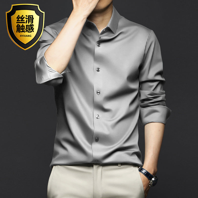 Men's professional/business formal long-sleeved ANTI-WRINKLE & NON-IRONING high-end silk shirt