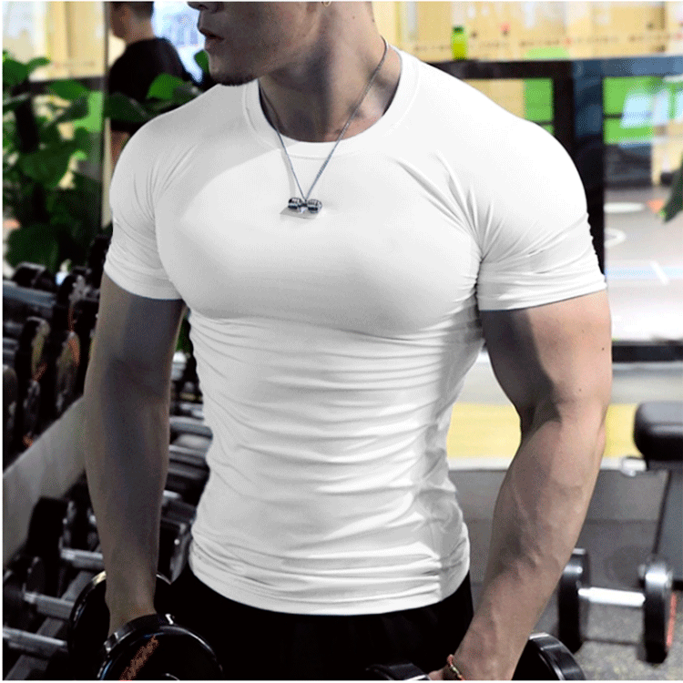 Men's fitness clothing, Gym & Summer sports, Quick-drying, Sweat-absorbent Elastic Tights Short-sleeved Training T-shirt, Running Shirts