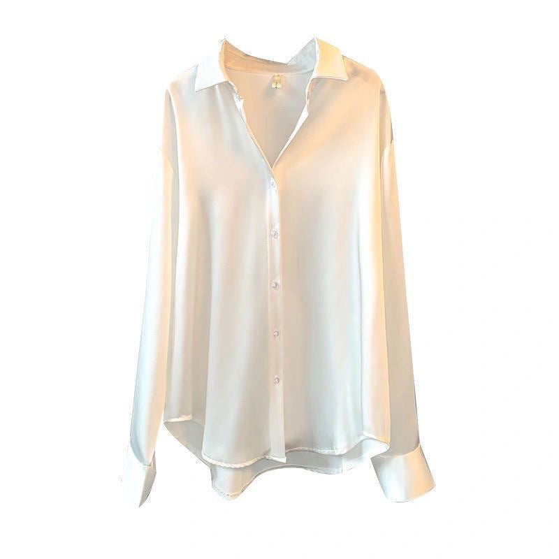 Women's Long-sleeved Business/Professional Formal Satin Shirt, Drape Shirt