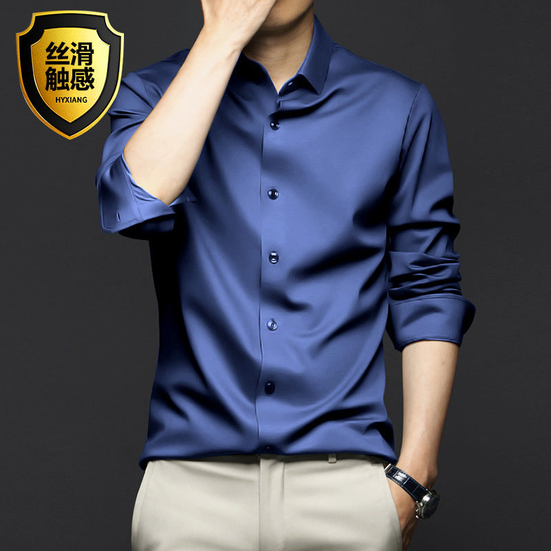 Men's professional/business formal long-sleeved ANTI-WRINKLE & NON-IRONING high-end silk shirt