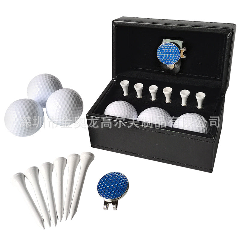 Golf Leather Box Gift Set--Metal Green Fork, Ball Spike Box Gift Set