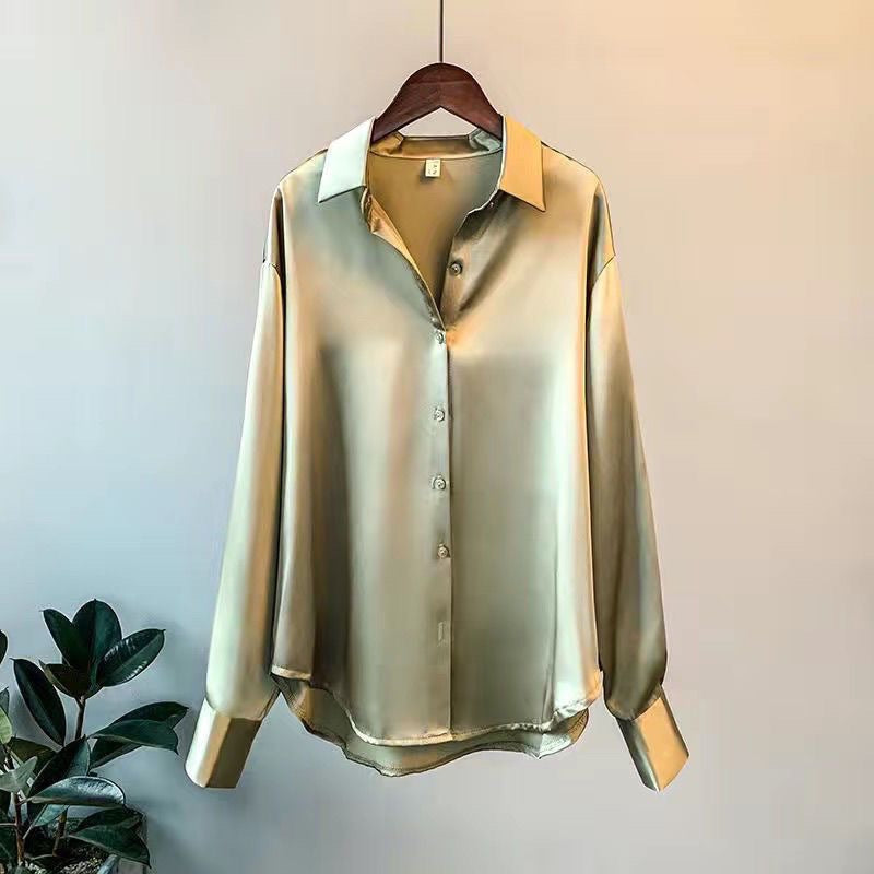 Women's Long-sleeved Business/Professional Formal Satin Shirt, Drape Shirt
