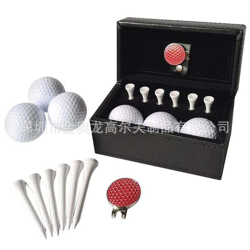 Golf Leather Box Gift Set--Metal Green Fork, Ball Spike Box Gift Set