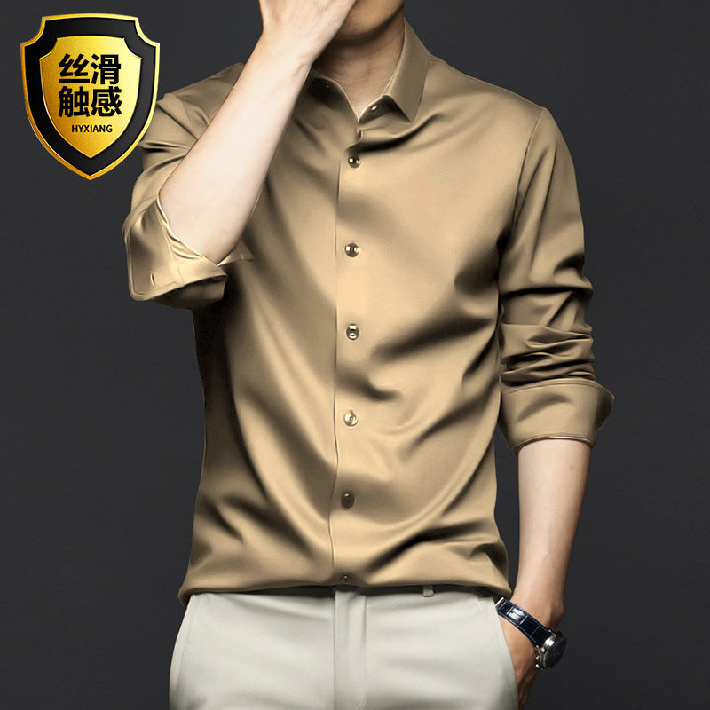 Men's professional/business formal long-sleeved ANTI-WRINKLE & NON-IRONING high-end silk shirt