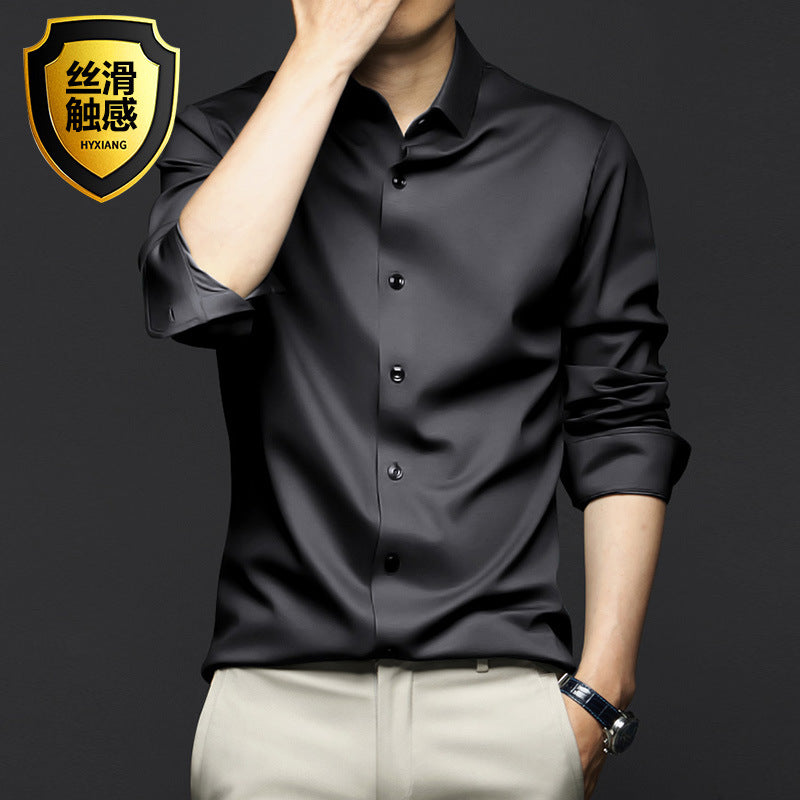 Men's professional/business formal long-sleeved ANTI-WRINKLE & NON-IRONING high-end silk shirt