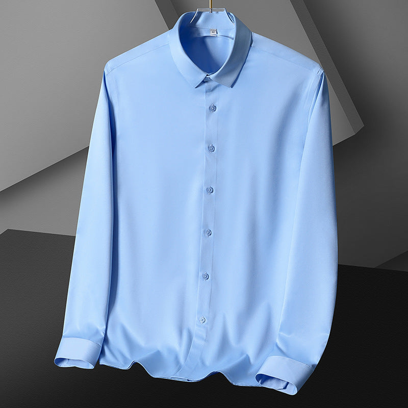 Men's professional/business formal long-sleeved ANTI-WRINKLE & NON-IRONING high-end silk shirt