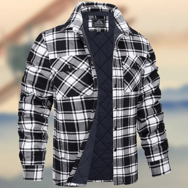 American & European Style Men's long-sleeved Lapel Plaid Patten, Thickened Jacket