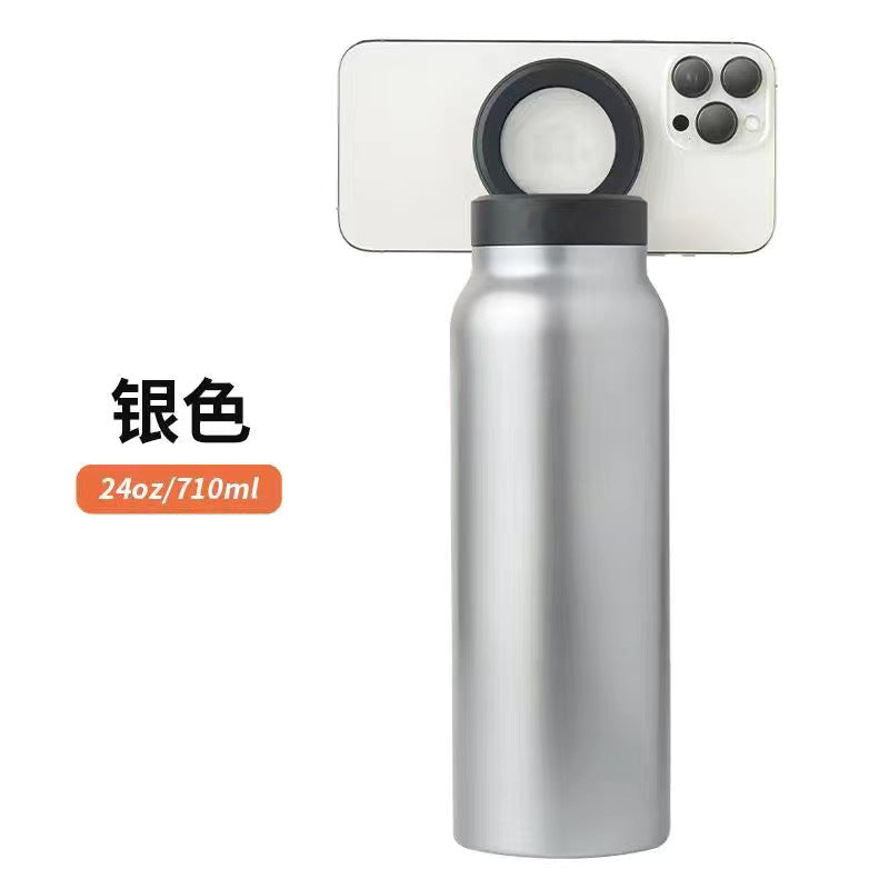 Hot-selling 24oz32oz magnetic suction mobile phone holder sports water bottle 304 stainless steel thick insulation cup