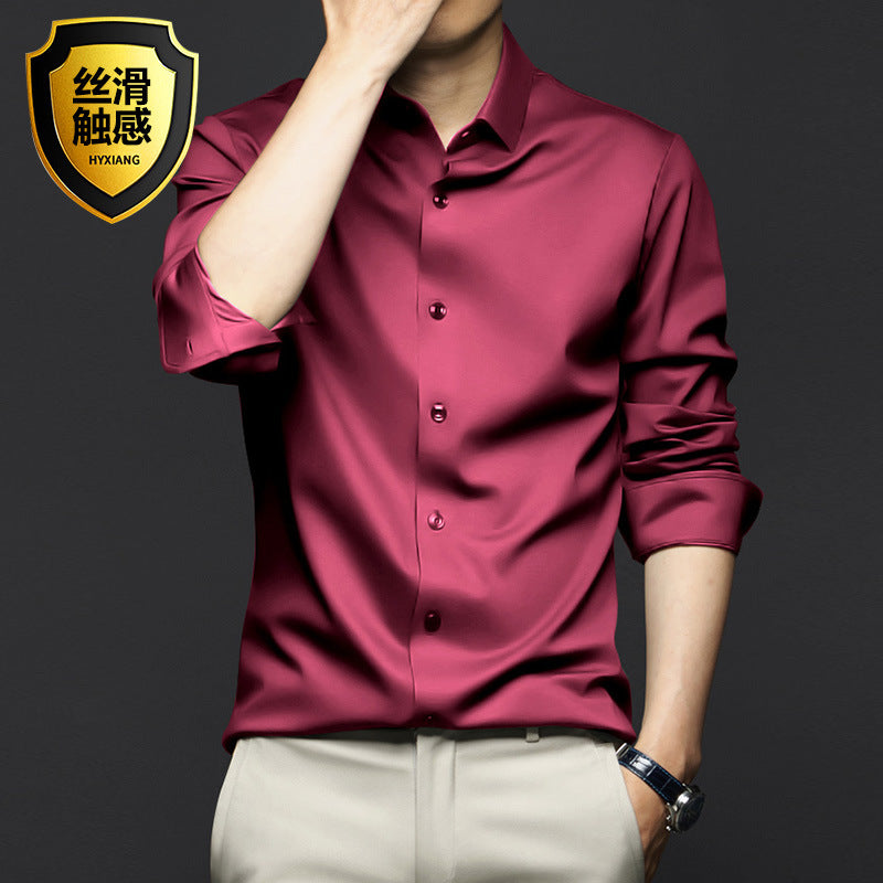 Men's professional/business formal long-sleeved ANTI-WRINKLE & NON-IRONING high-end silk shirt