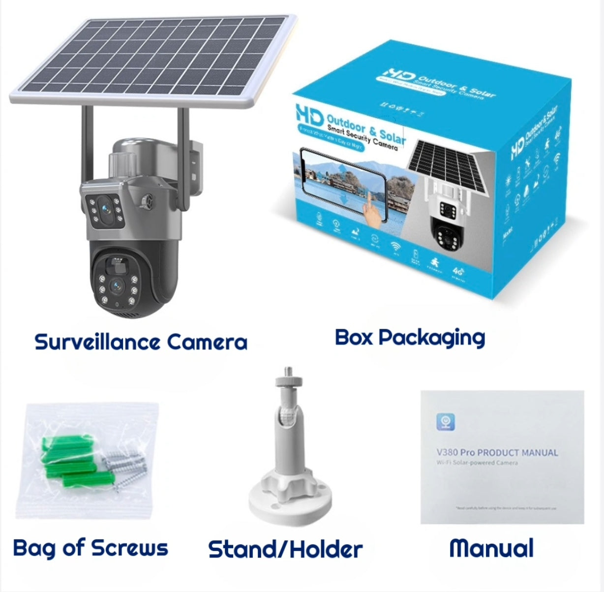 V380 Solar camera, 360 Degree, Waterproof, Mobile Phone Remote Control, indoor and outdoor NIGHT vision HD