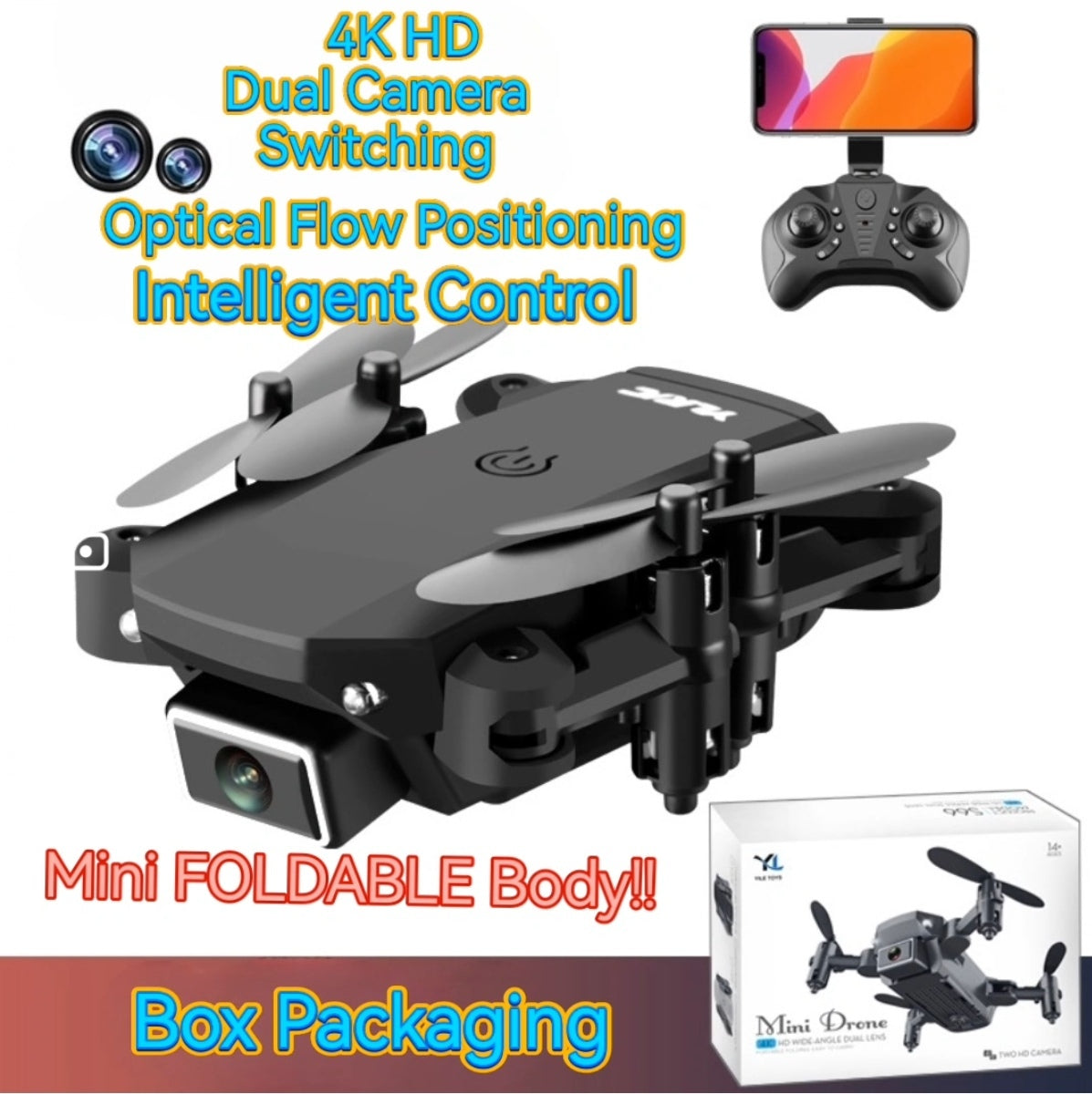 S66 Mini Folding Remote Control Drone, 4K Dual Camera HD Aerial Quadcopter