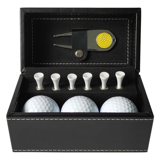 Golf Leather Box Gift Set--Metal Green Fork, Ball Spike Box Gift Set