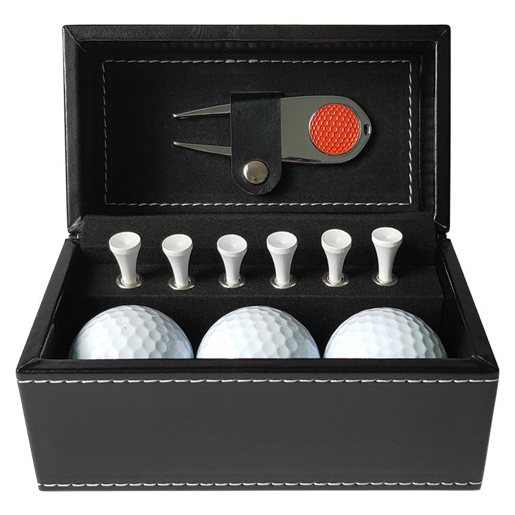 Golf Leather Box Gift Set--Metal Green Fork, Ball Spike Box Gift Set
