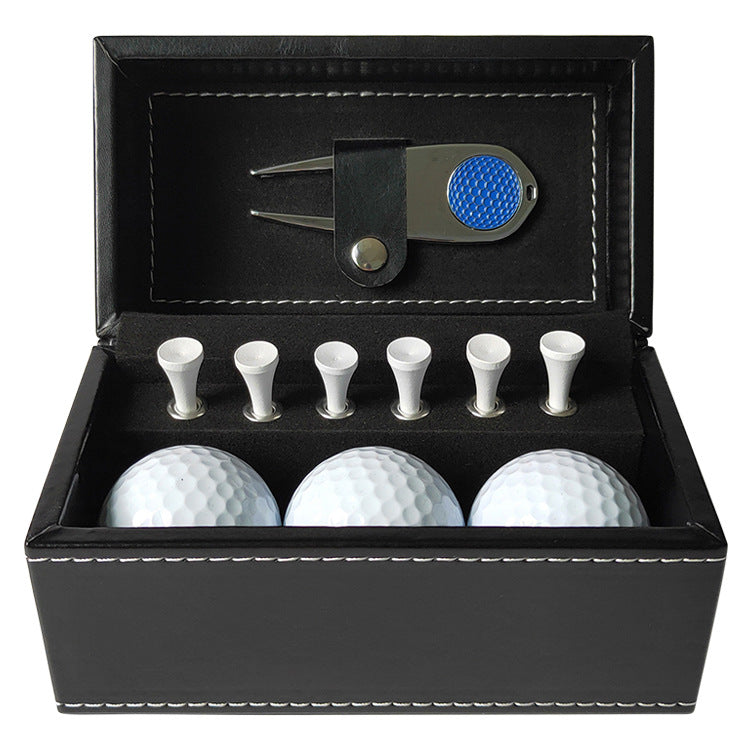 Golf Leather Box Gift Set--Metal Green Fork, Ball Spike Box Gift Set