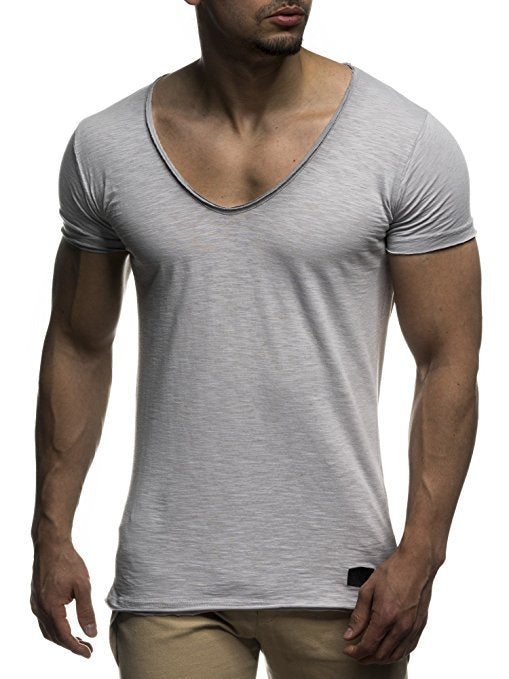 Men's fashionable sweetheart neck T-shirt, Men's summer casual sports short-sleeved T-shirt