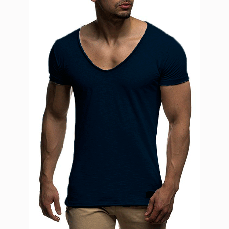 Men's fashionable sweetheart neck T-shirt, Men's summer casual sports short-sleeved T-shirt