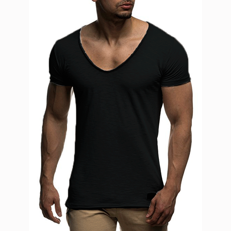 Men's fashionable sweetheart neck T-shirt, Men's summer casual sports short-sleeved T-shirt