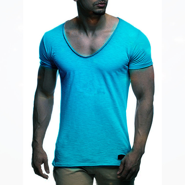 Men's fashionable sweetheart neck T-shirt, Men's summer casual sports short-sleeved T-shirt