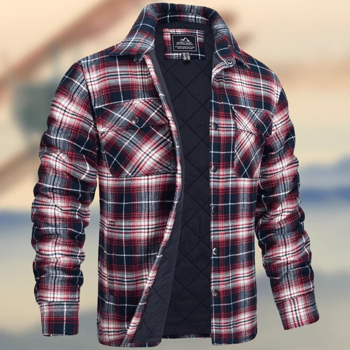 American & European Style Men's long-sleeved Lapel Plaid Patten, Thickened Jacket