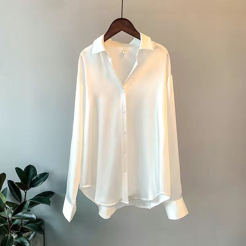 Women's Long-sleeved Business/Professional Formal Satin Shirt, Drape Shirt