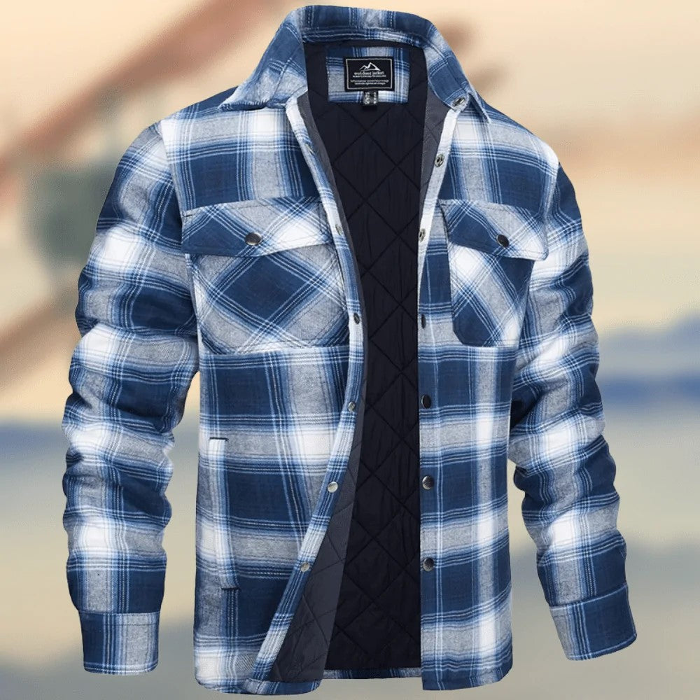 American & European Style Men's long-sleeved Lapel Plaid Patten, Thickened Jacket