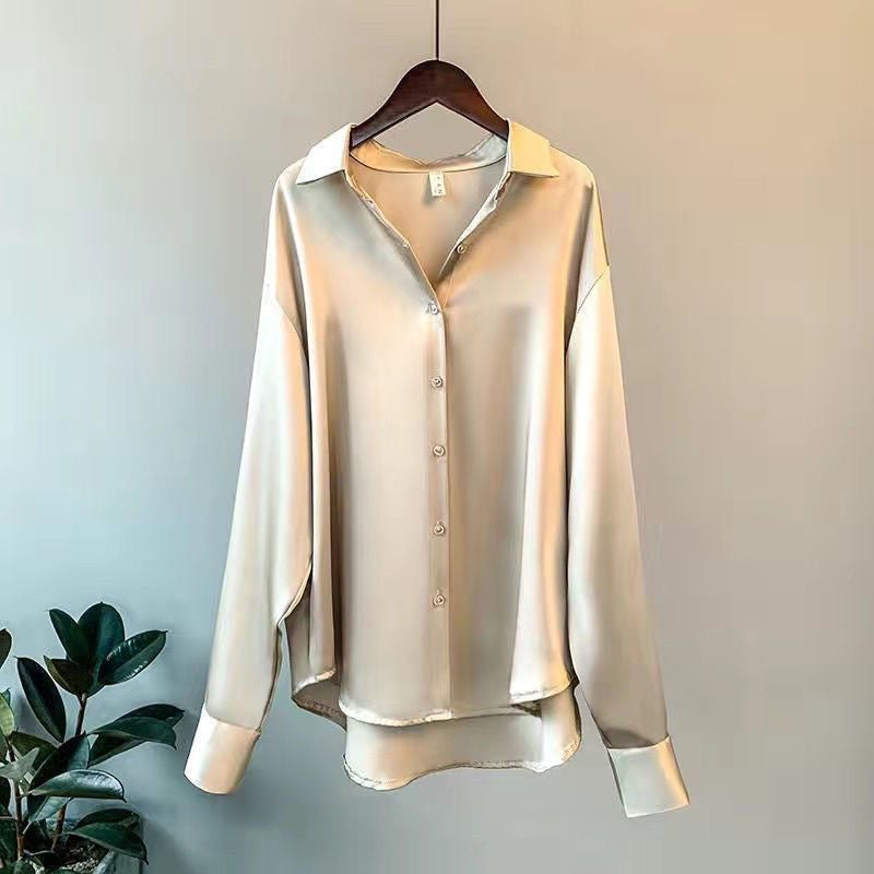 Women's Long-sleeved Business/Professional Formal Satin Shirt, Drape Shirt