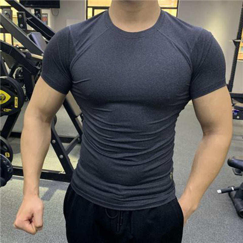 Men's fitness clothing, Gym & Summer sports, Quick-drying, Sweat-absorbent Elastic Tights Short-sleeved Training T-shirt, Running Shirts
