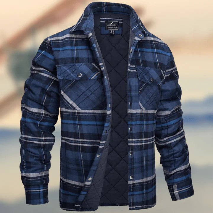 American & European Style Men's long-sleeved Lapel Plaid Patten, Thickened Jacket