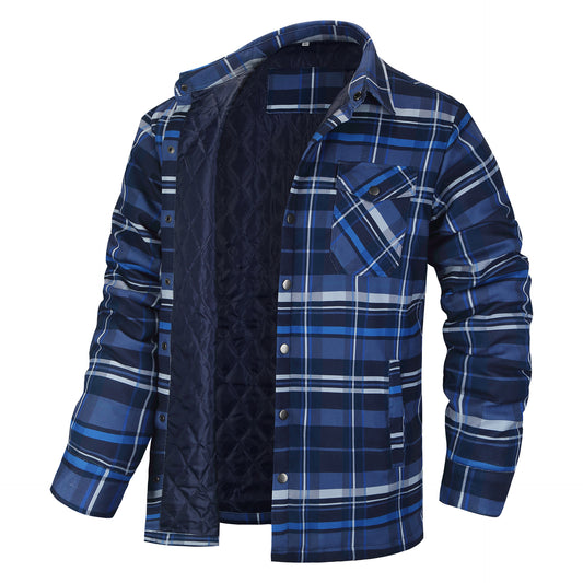 American & European Style Men's long-sleeved Lapel Plaid Patten, Thickened Jacket