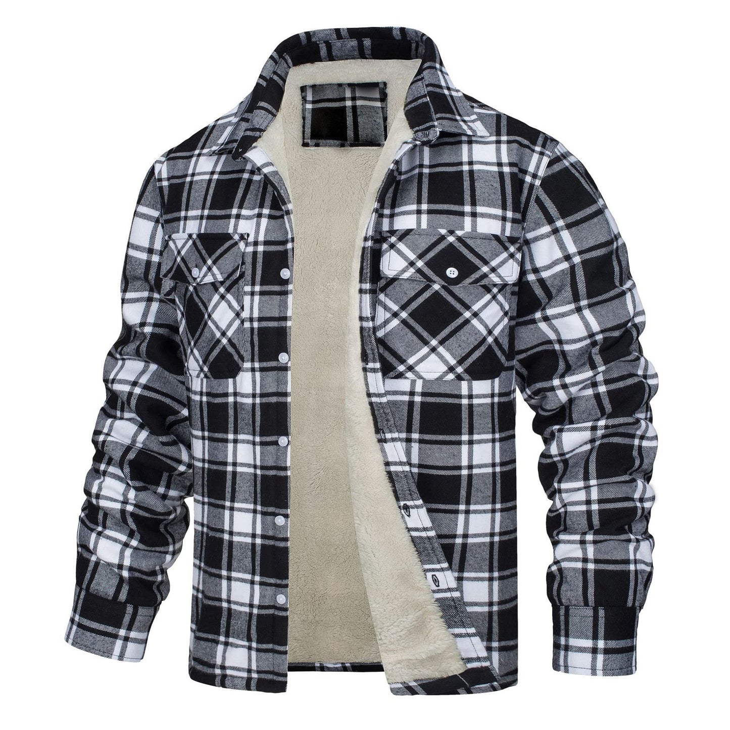 American & European Style Men's long-sleeved Lapel Plaid Patten, Thickened Jacket