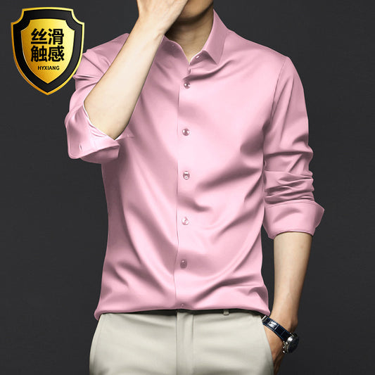 Men's professional/business formal long-sleeved ANTI-WRINKLE & NON-IRONING high-end silk shirt