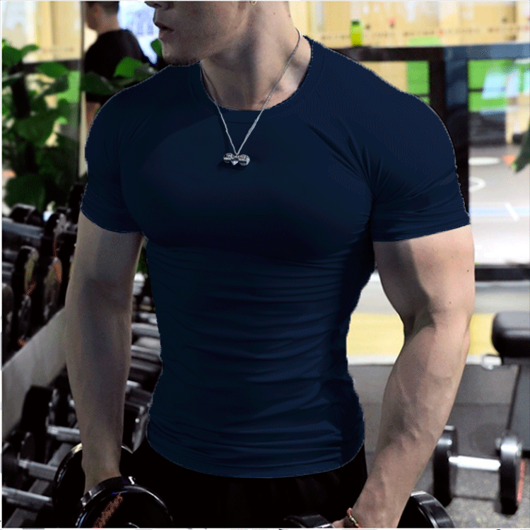 Men's fitness clothing, Gym & Summer sports, Quick-drying, Sweat-absorbent Elastic Tights Short-sleeved Training T-shirt, Running Shirts