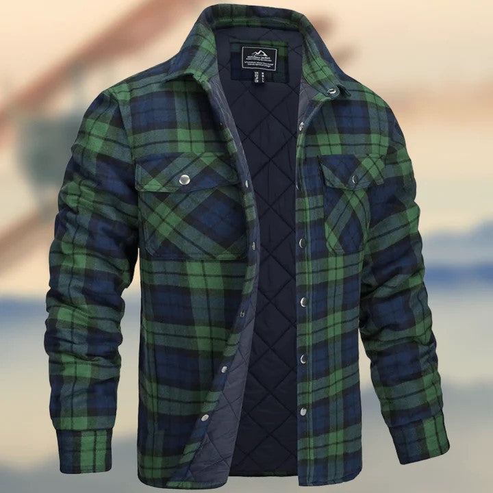 American & European Style Men's long-sleeved Lapel Plaid Patten, Thickened Jacket