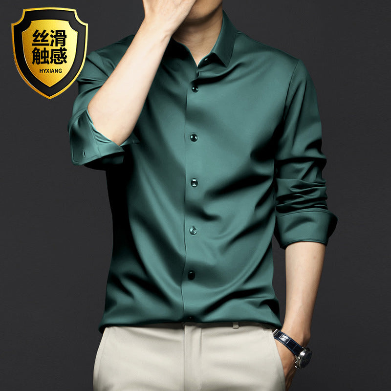 Men's professional/business formal long-sleeved ANTI-WRINKLE & NON-IRONING high-end silk shirt