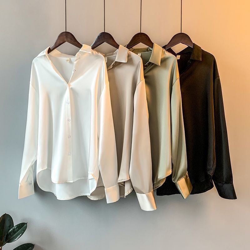 Women's Long-sleeved Business/Professional Formal Satin Shirt, Drape Shirt