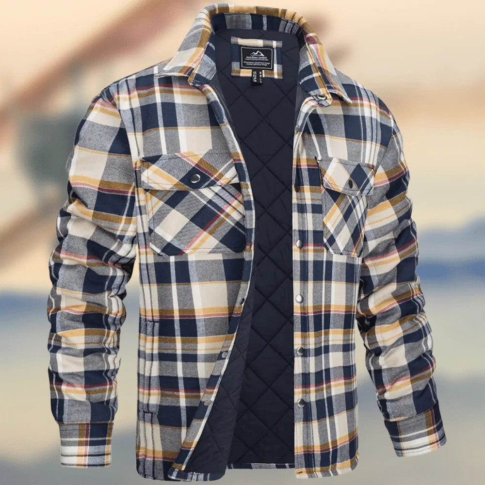 American & European Style Men's long-sleeved Lapel Plaid Patten, Thickened Jacket