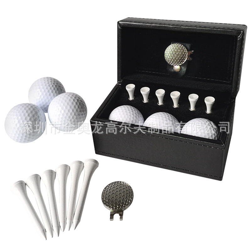 Golf Leather Box Gift Set--Metal Green Fork, Ball Spike Box Gift Set