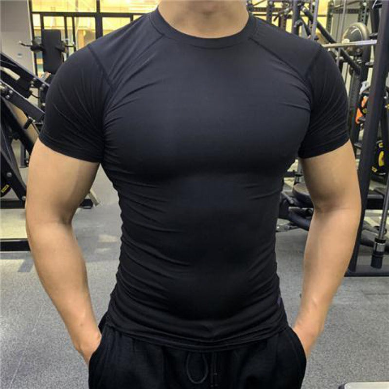 Men's fitness clothing, Gym & Summer sports, Quick-drying, Sweat-absorbent Elastic Tights Short-sleeved Training T-shirt, Running Shirts