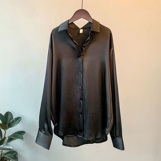 Women's Long-sleeved Business/Professional Formal Satin Shirt, Drape Shirt