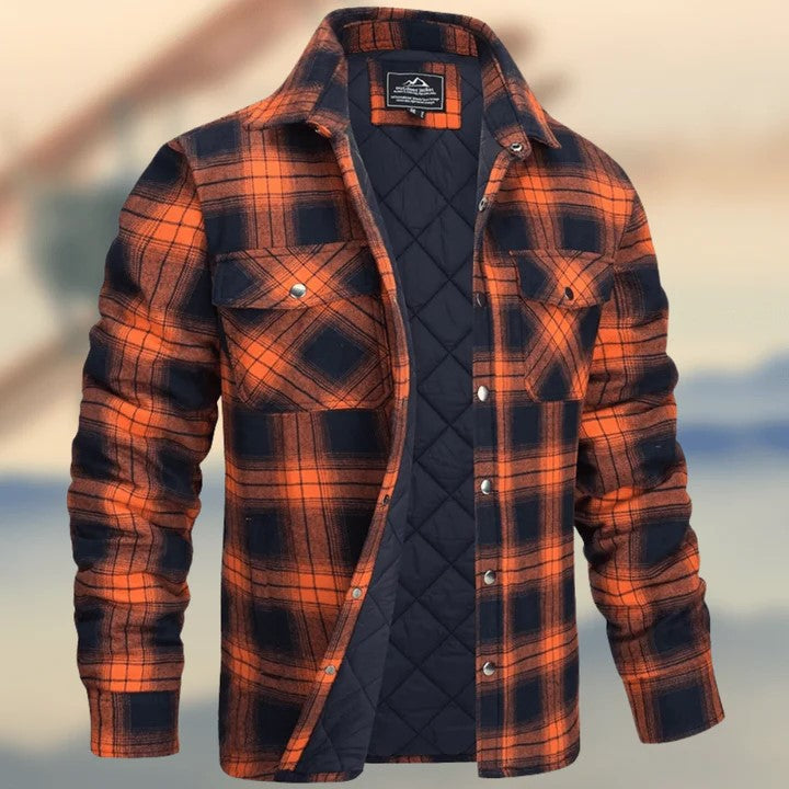 American & European Style Men's long-sleeved Lapel Plaid Patten, Thickened Jacket