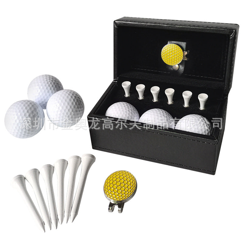 Golf Leather Box Gift Set--Metal Green Fork, Ball Spike Box Gift Set